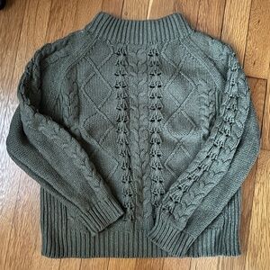 J.Crew Mock Neck Cable Knit Olive Cropped Sweater